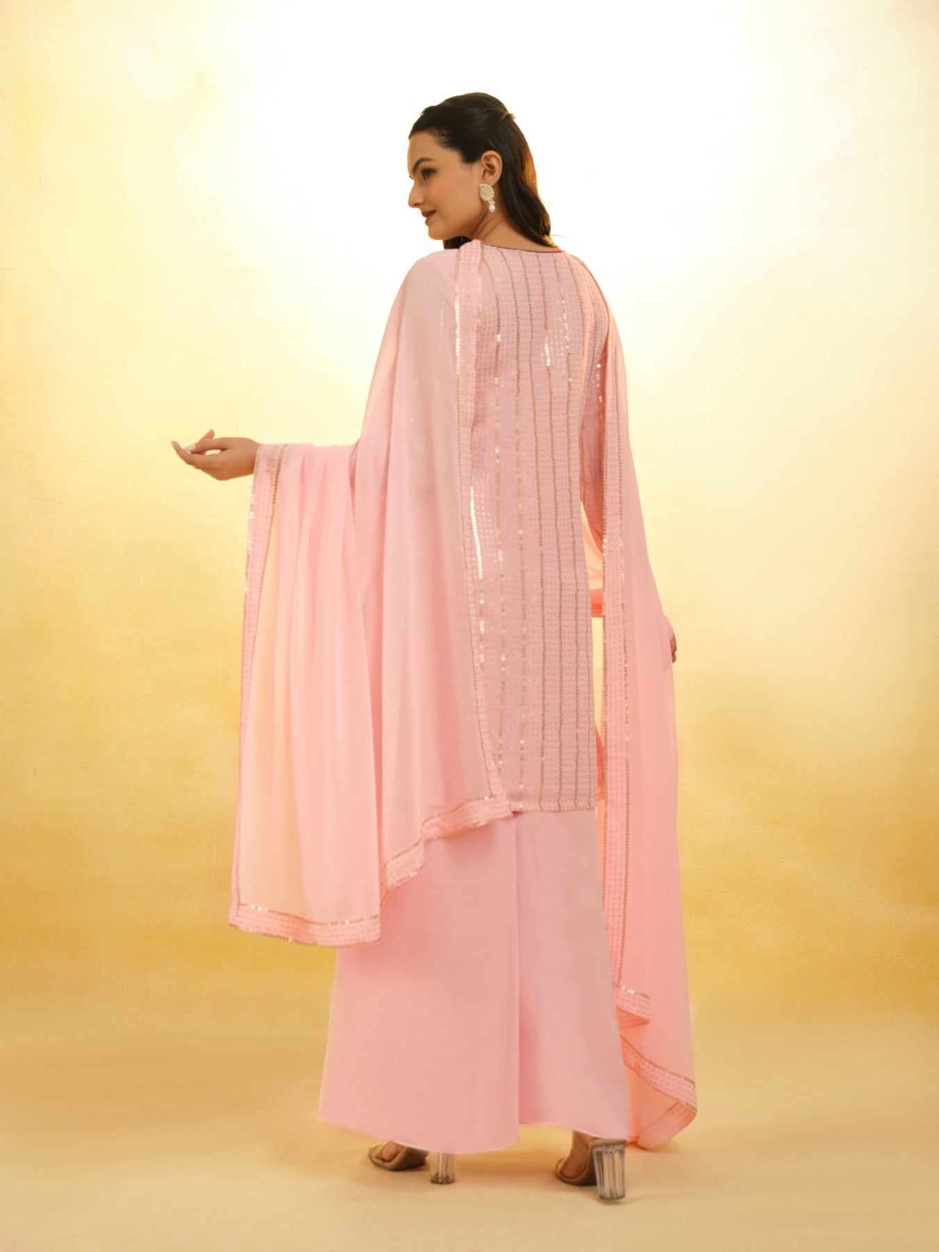 Elegant Sequins Embroidered Palazzo Suit Set