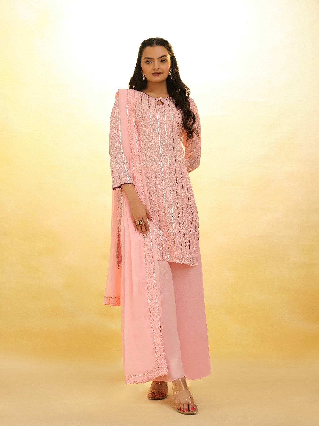 Elegant Sequins Embroidered Palazzo Suit Set