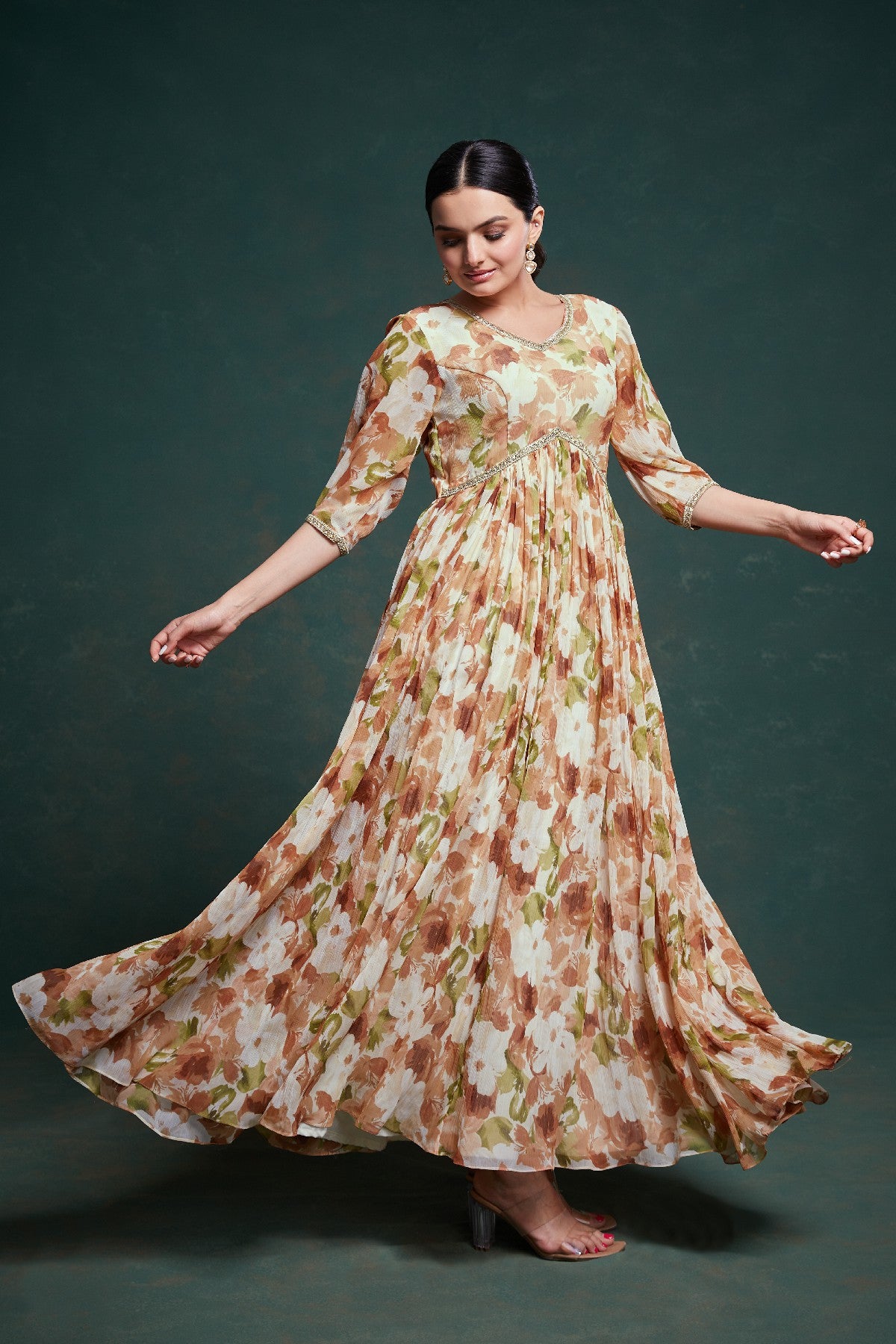 Graceful Floral Printed Ready To Wear Chiffon Gown