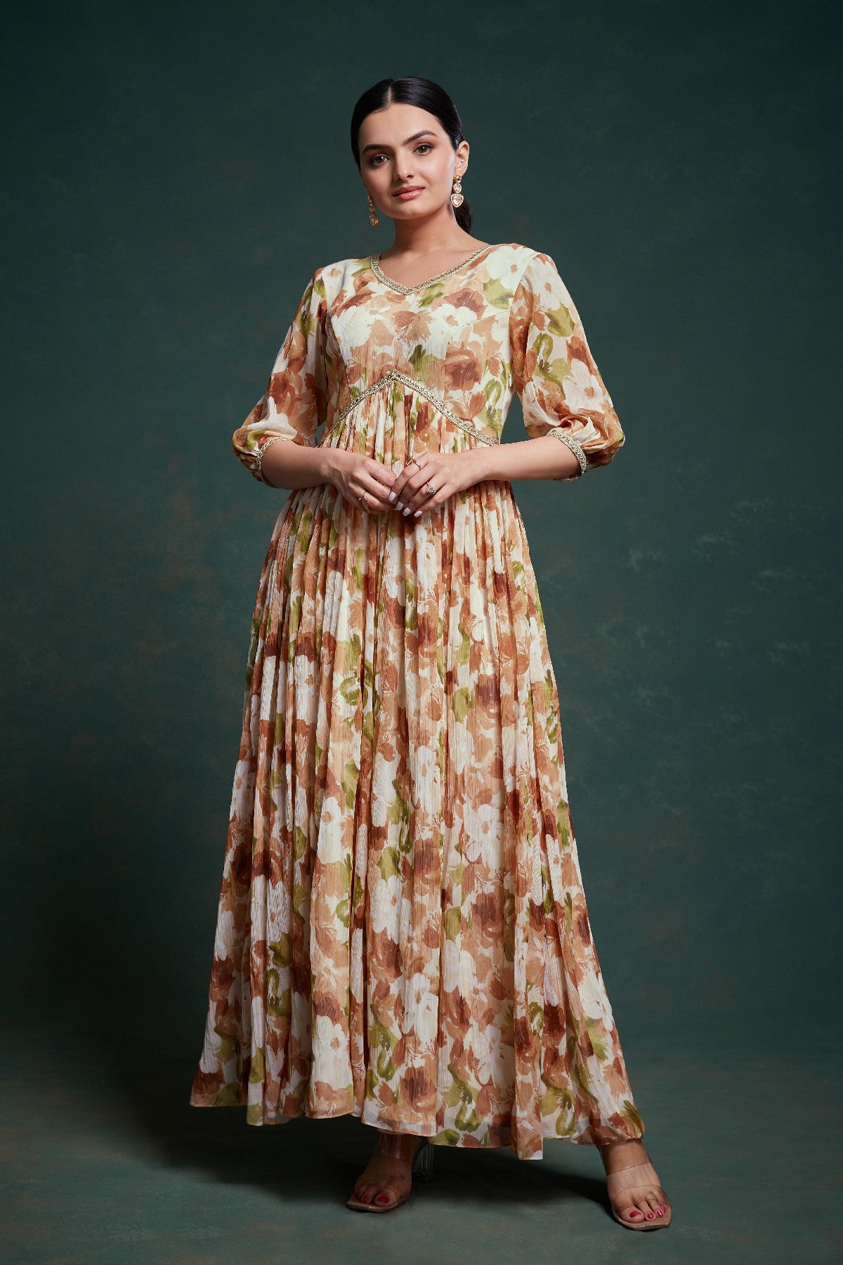 Graceful Floral Printed Ready To Wear Chiffon Gown