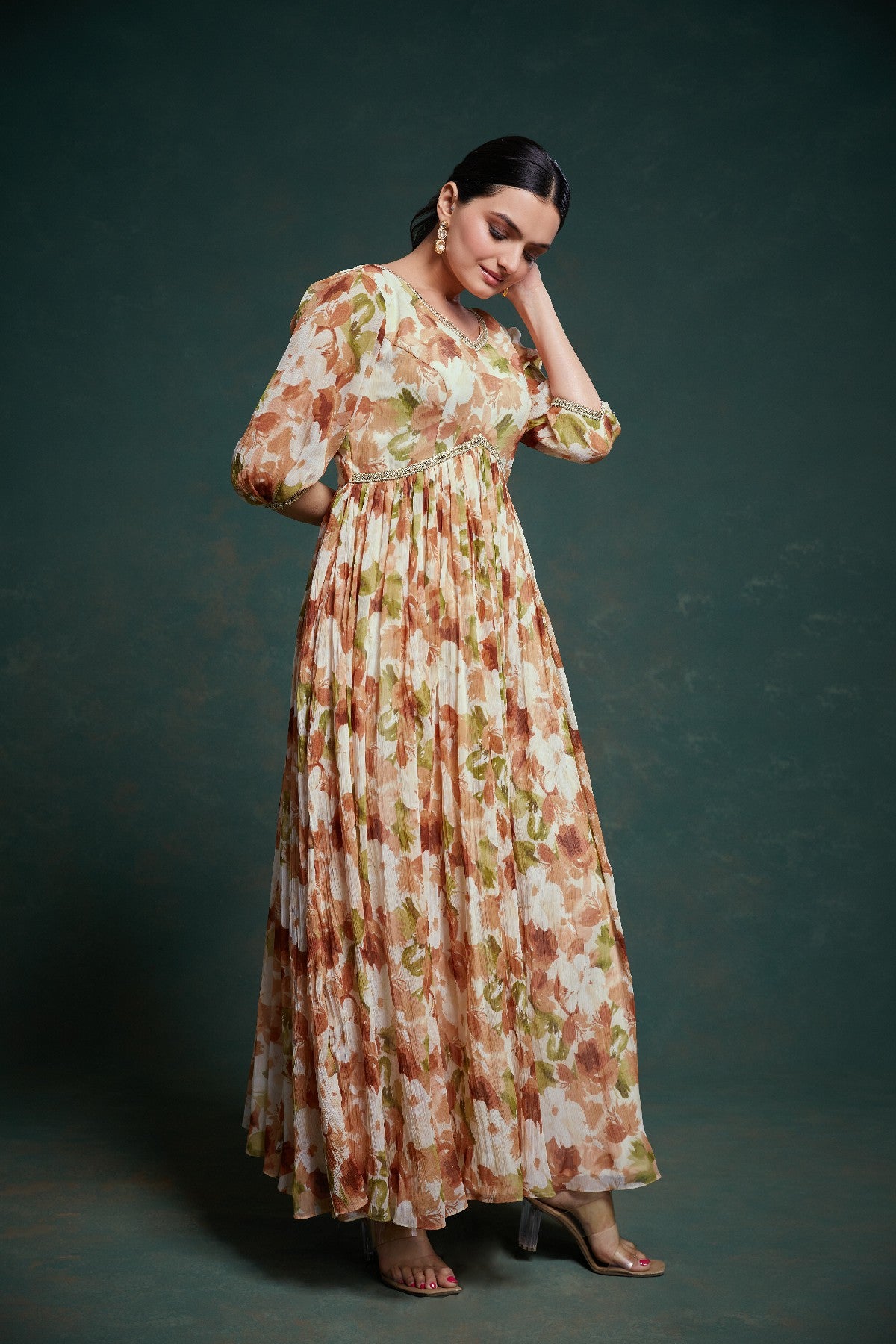 Graceful Floral Printed Ready To Wear Chiffon Gown