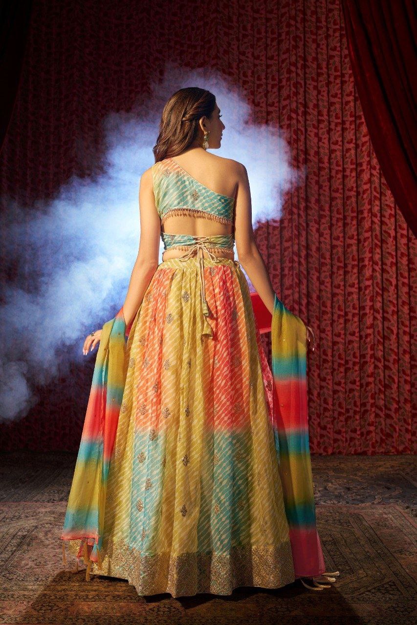 Graceful Organza Digital Printed Embroidered Lehenga Choli Set