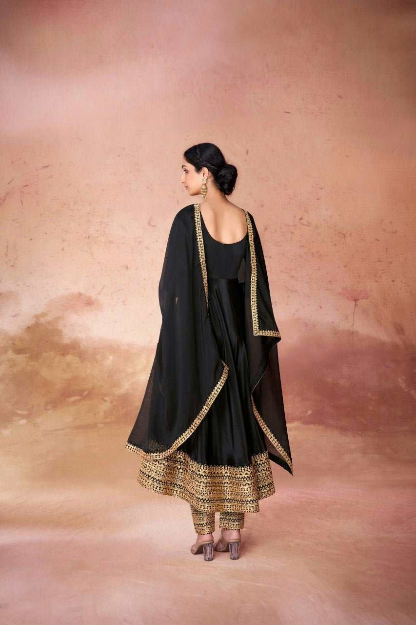 Black Chic Crepe Embroidered Anarkali Pant Suit