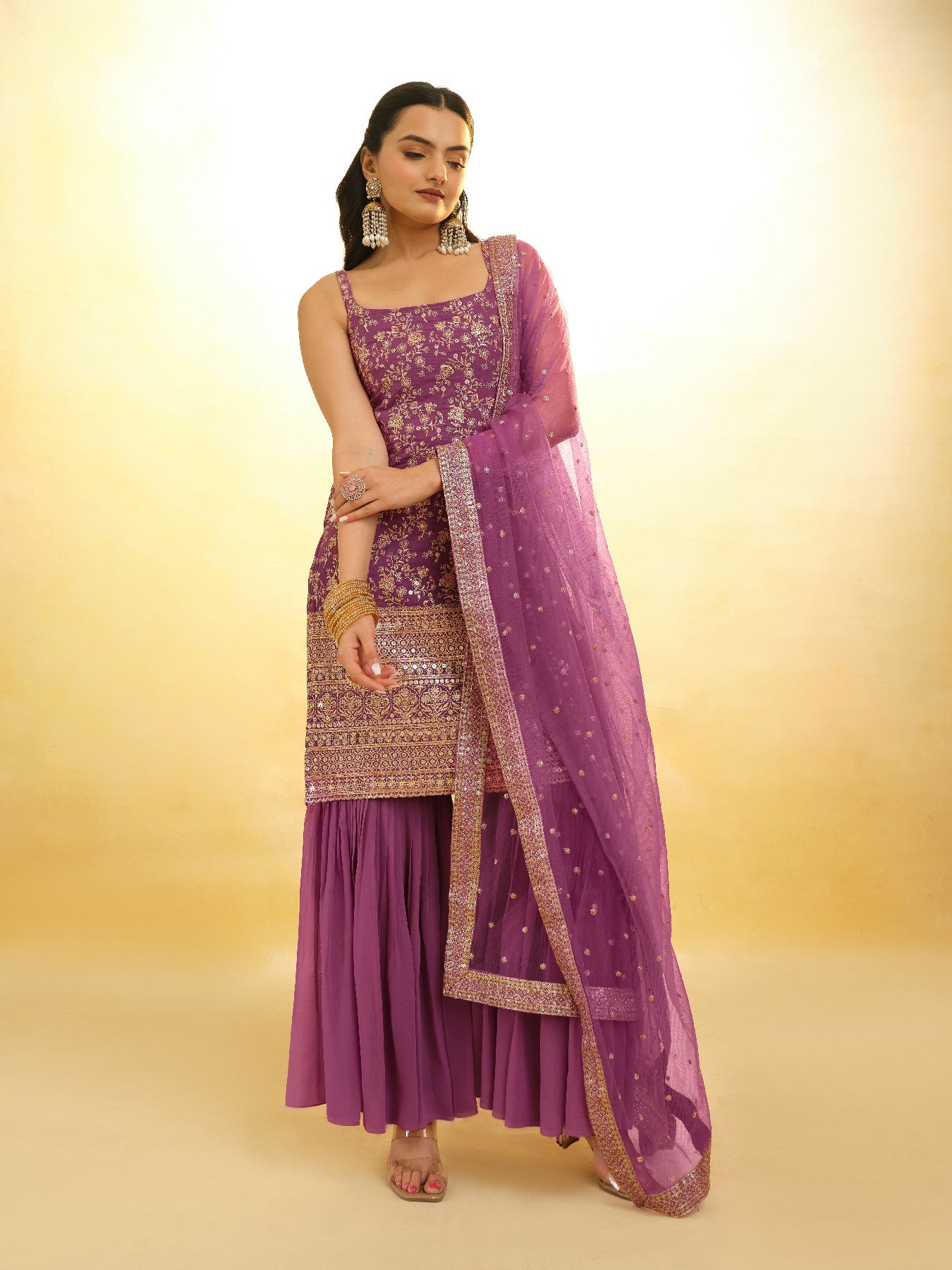 Elegant Sequins Embroidered Georgette Sharara Set