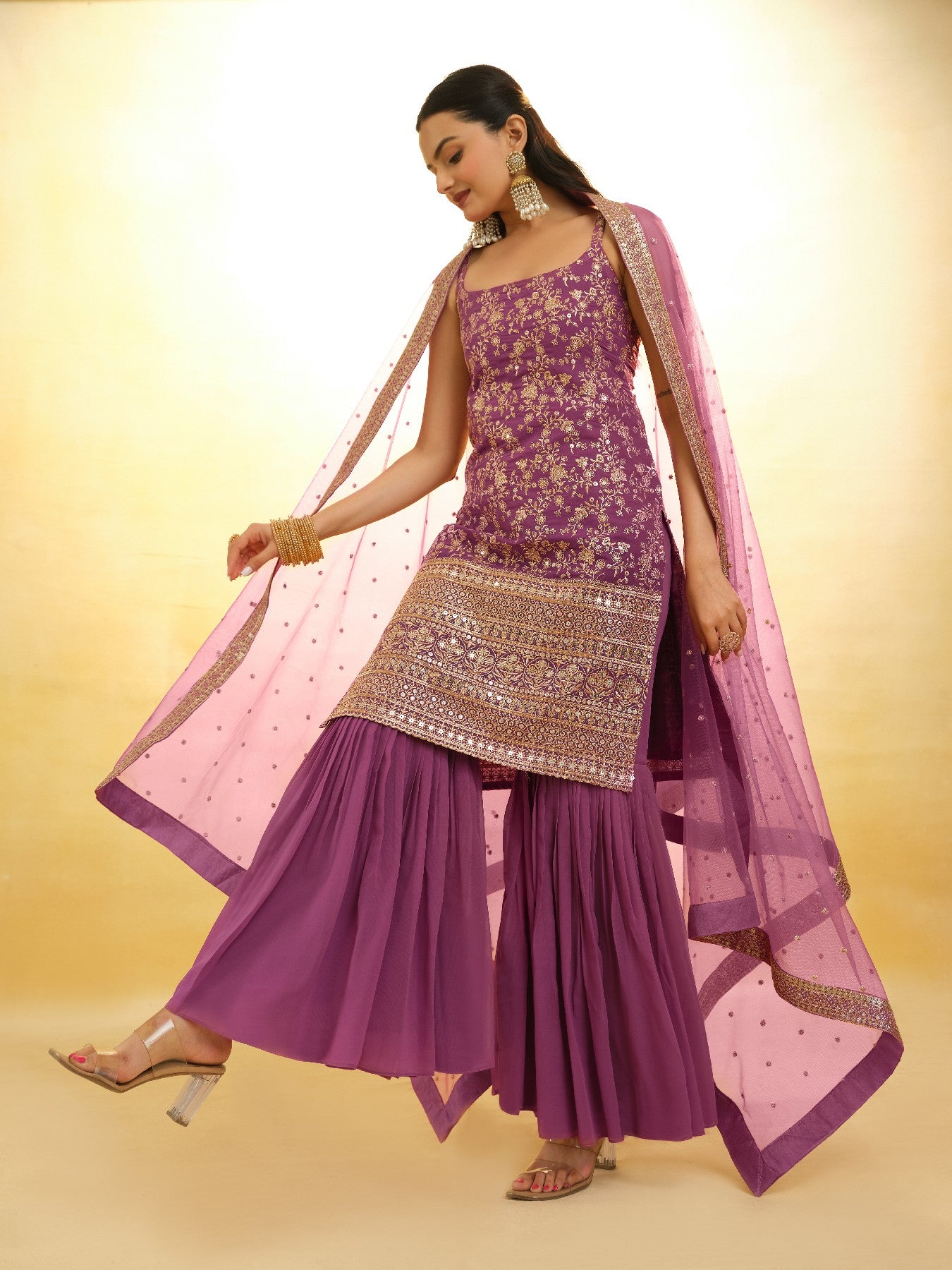 Elegant Sequins Embroidered Georgette Sharara Set