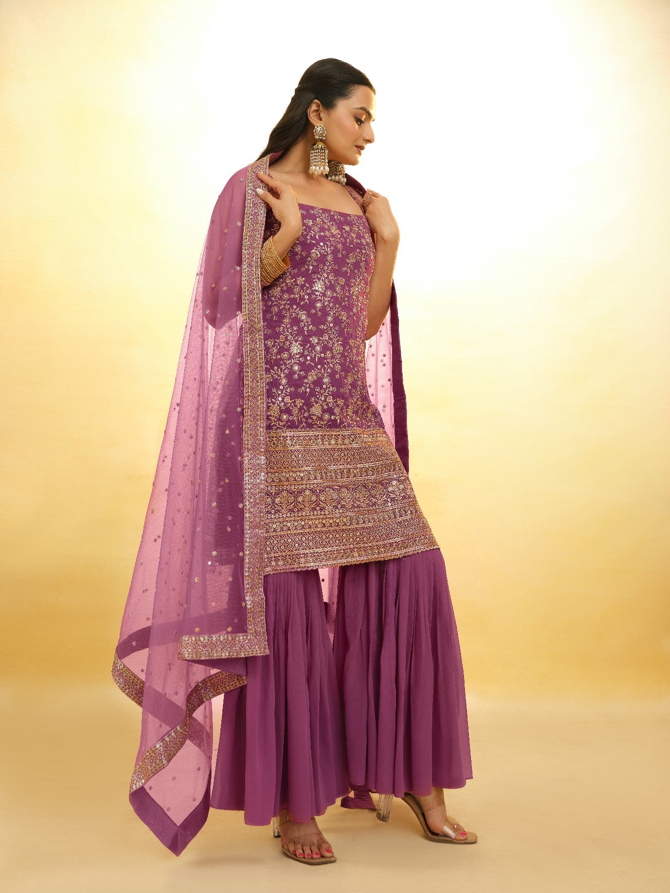 Elegant Sequins Embroidered Georgette Sharara Set