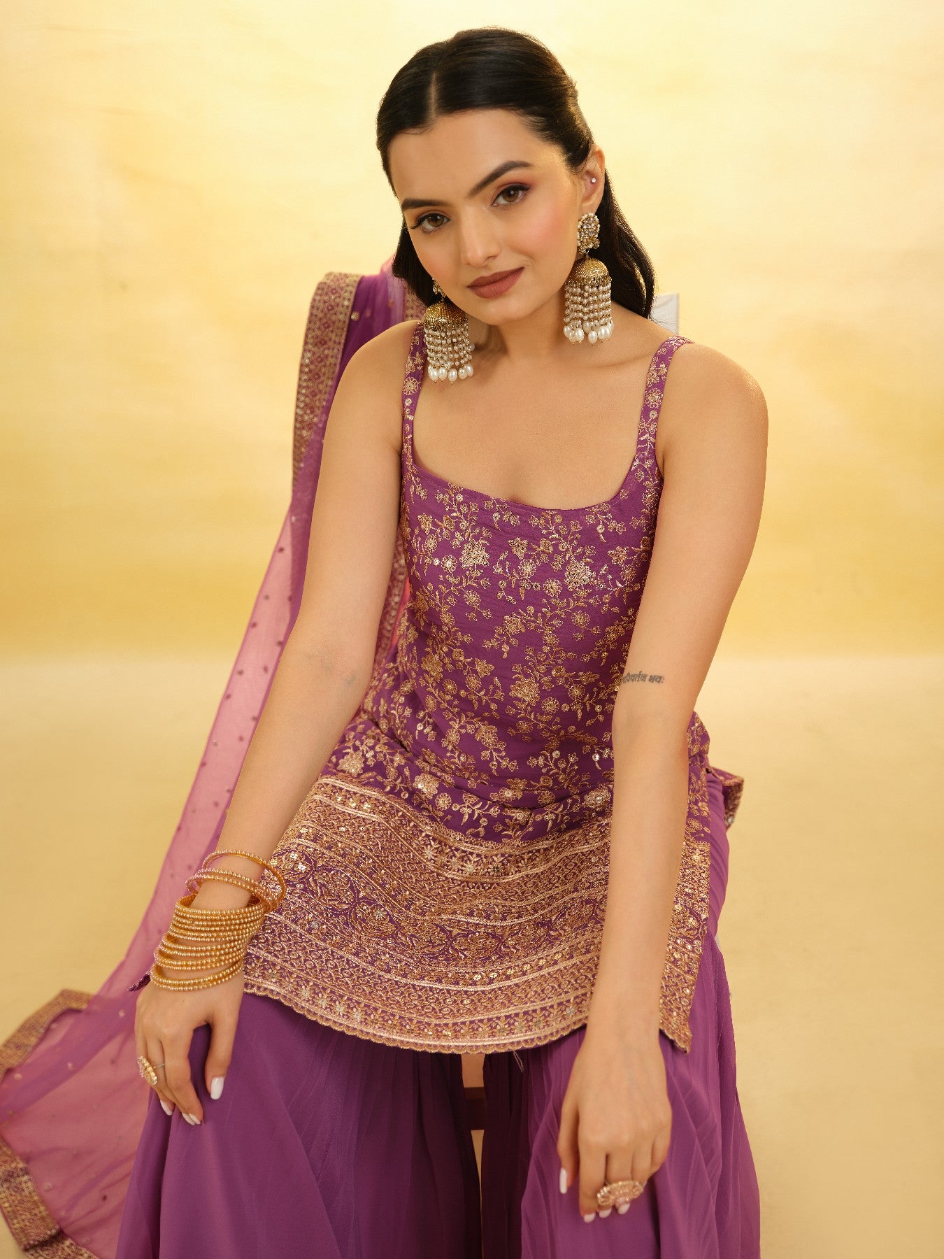 Elegant Sequins Embroidered Georgette Sharara Set