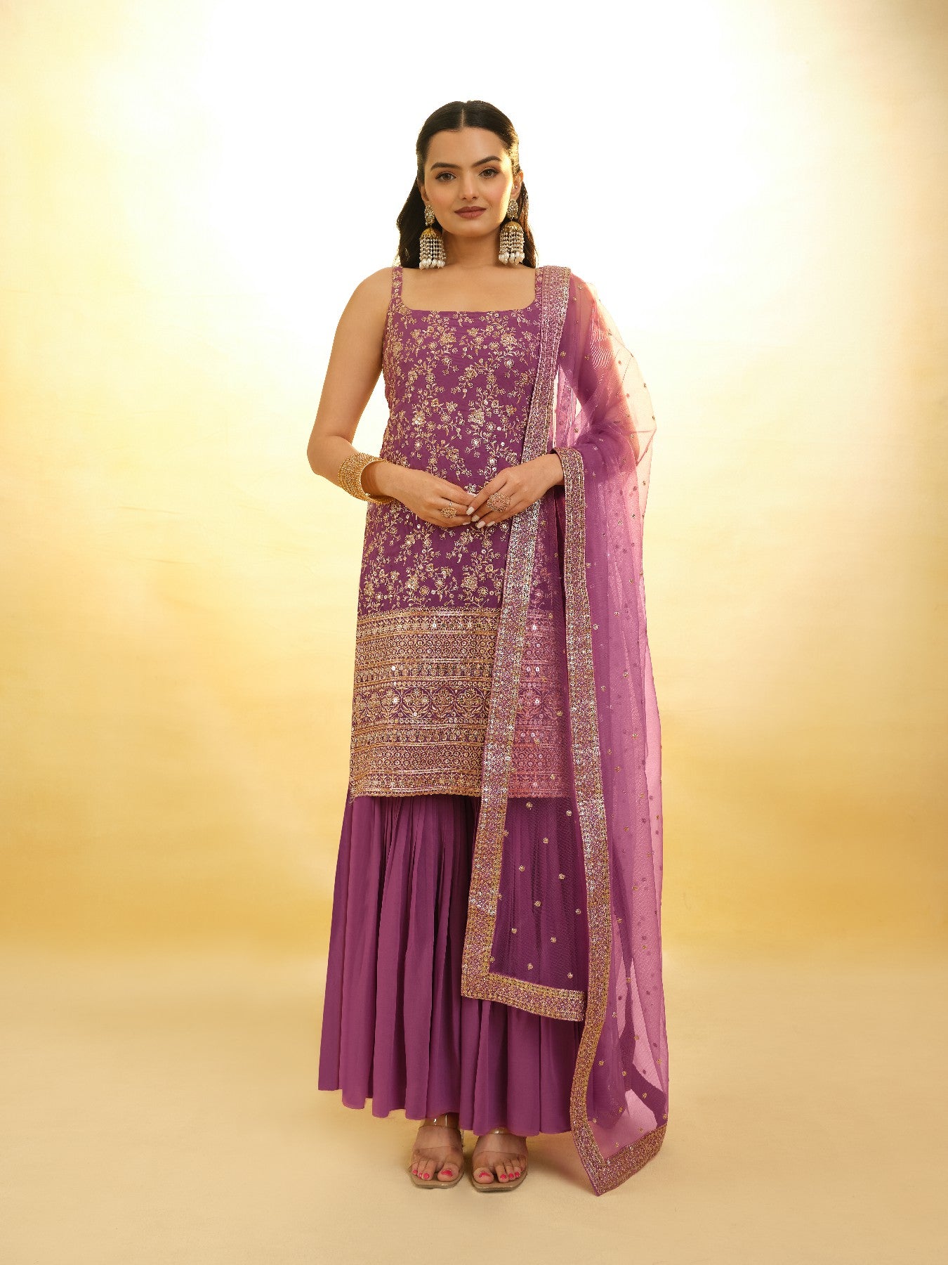 Elegant Sequins Embroidered Georgette Sharara Set