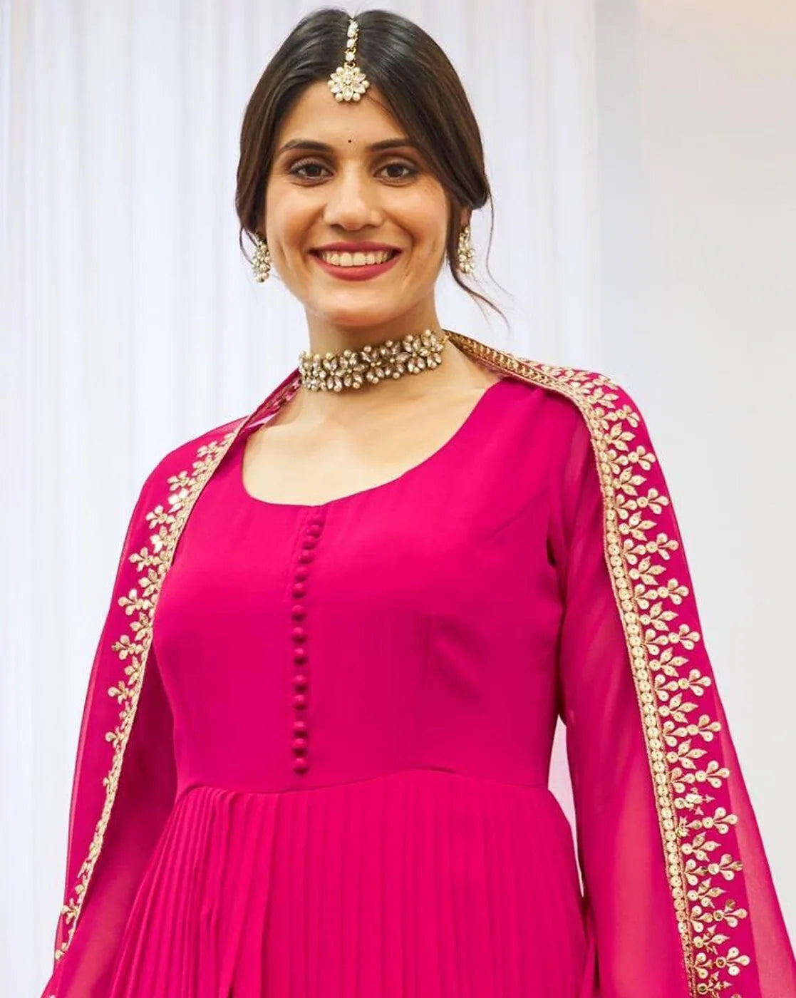 Graceful Pink Georgette Sequins Embroidered Gown With Dupatta