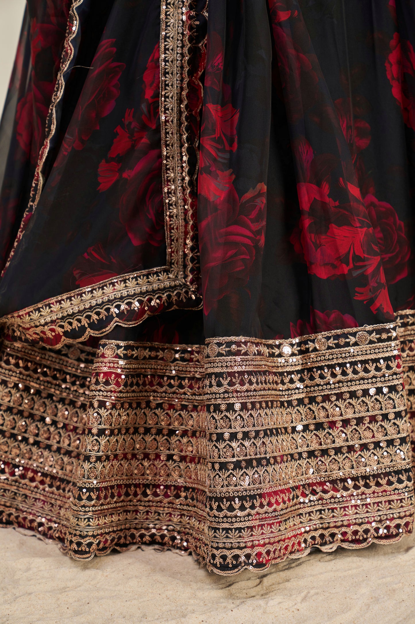 Stunning Floral Printed Sequins Embroidered Organza Lehenga Set