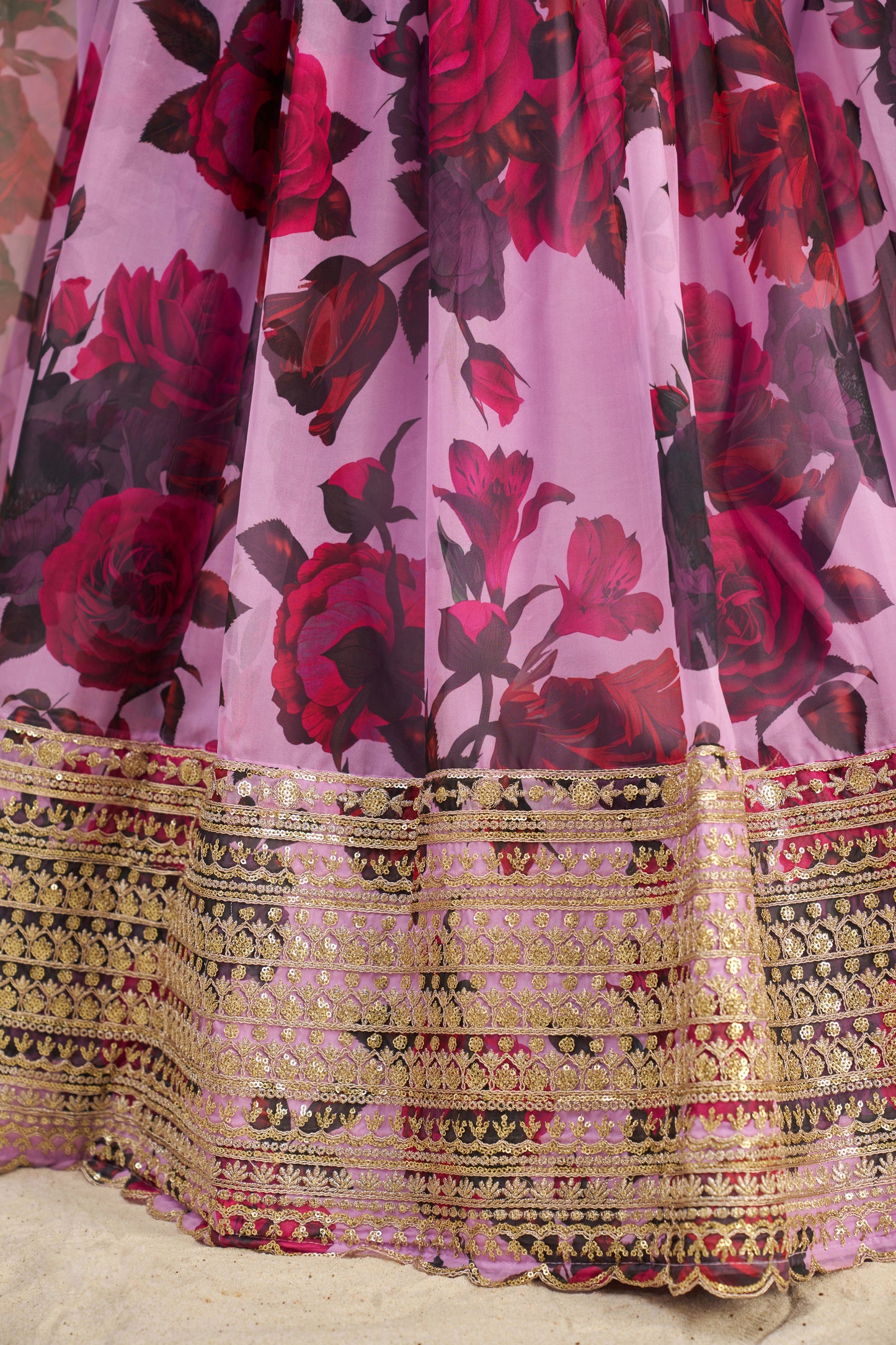 Stunning Floral Printed Sequins Embroidered Organza Lehenga Set