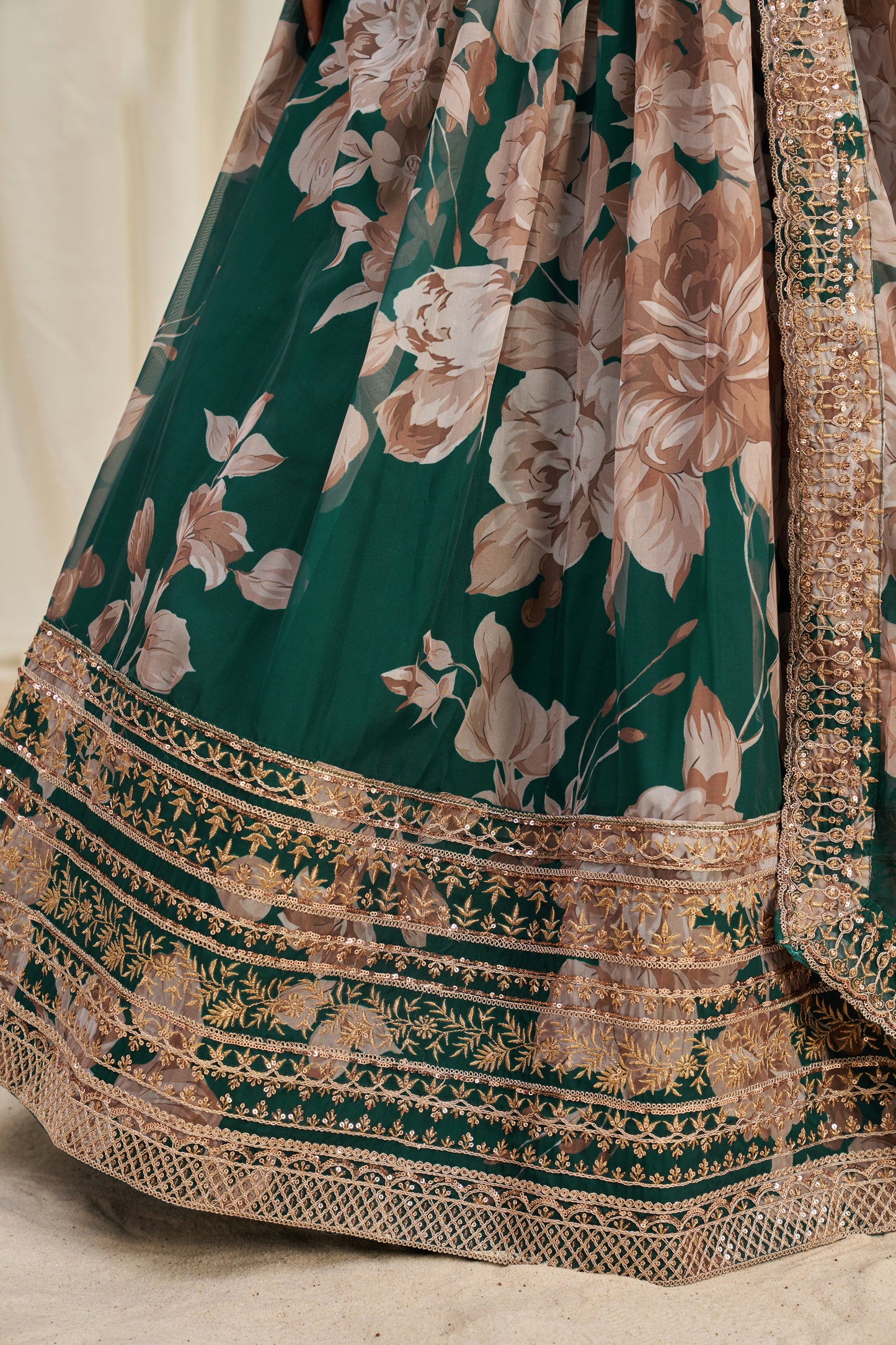 Stunning Floral Printed Sequins Embroidered Organza Lehenga Set