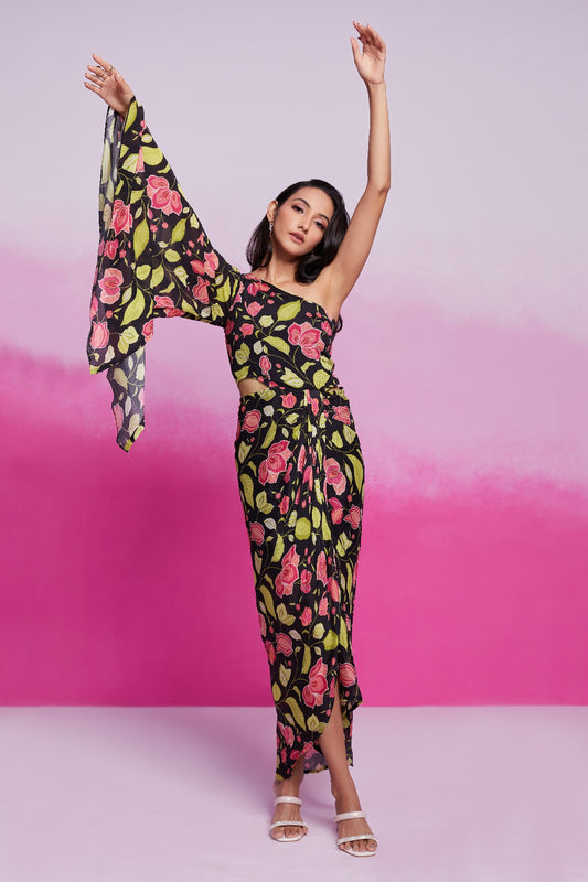 Timeless Charm Black Chinon Silk Co-Ord Set