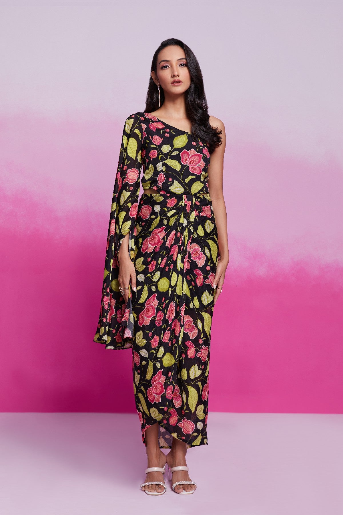 Timeless Charm Black Chinon Silk Co-Ord Set