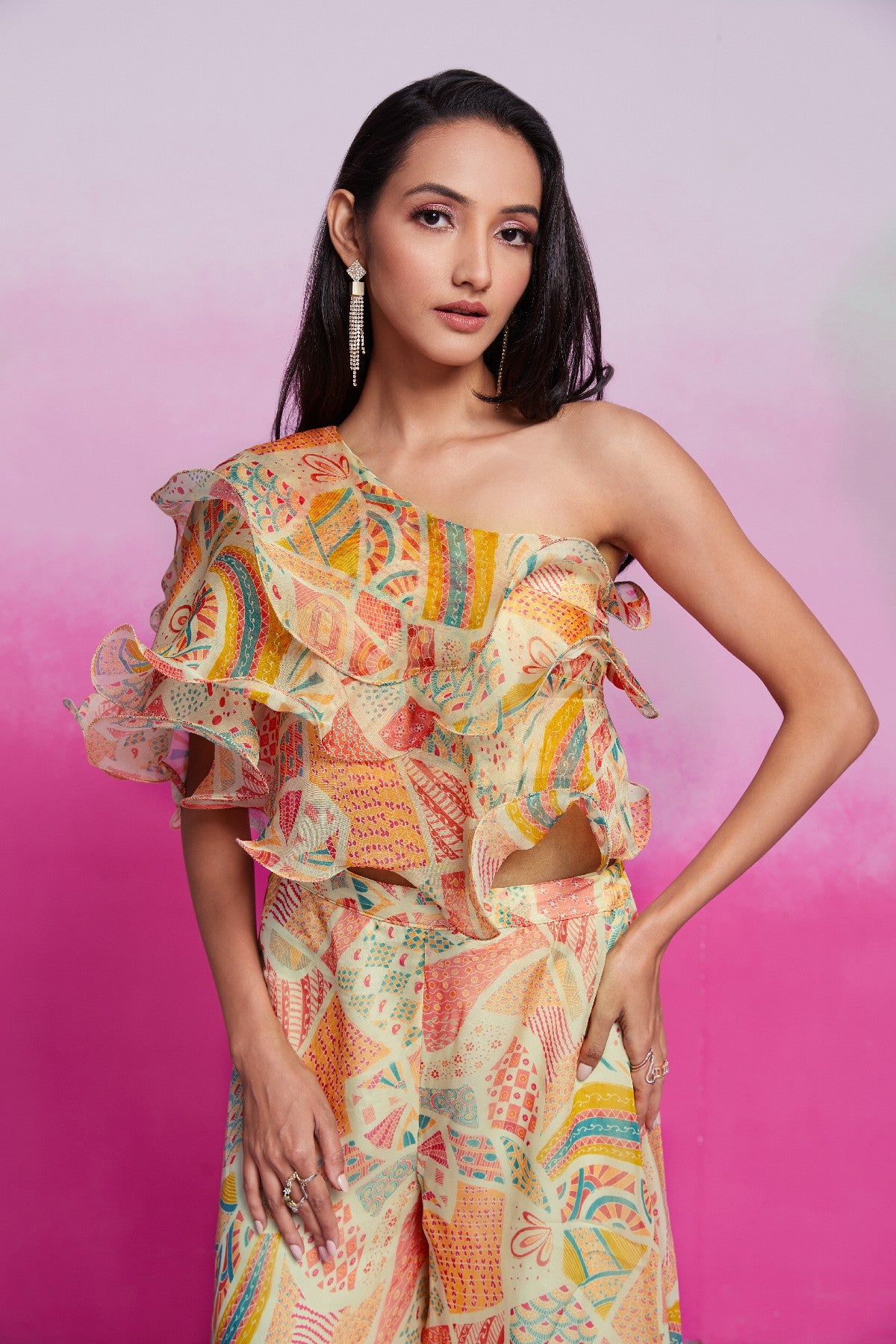 Graceful Elegance Cream Organza Top Palazzo Set