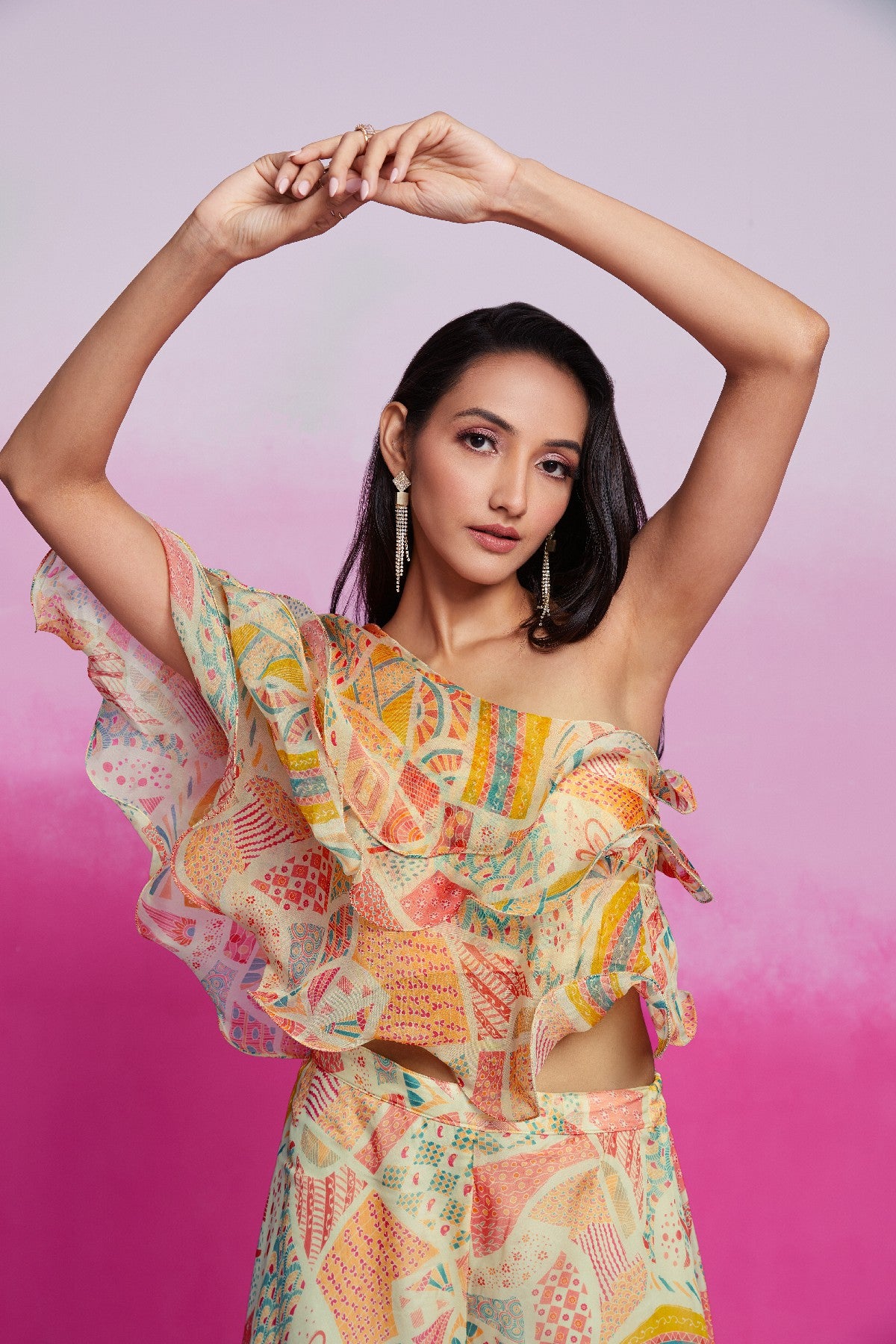 Graceful Elegance Cream Organza Top Palazzo Set