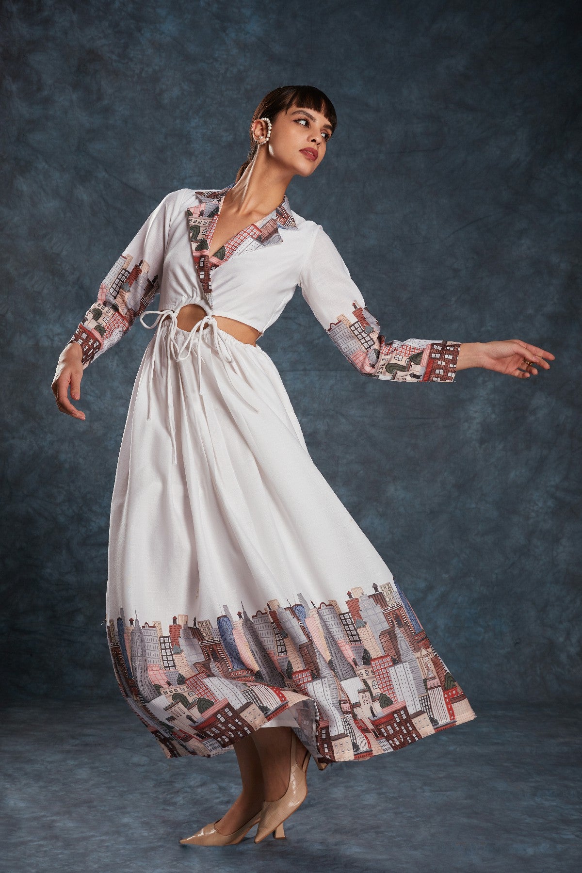 White Printed Linen Maxi Dress – Effortless Elegance in Every Step