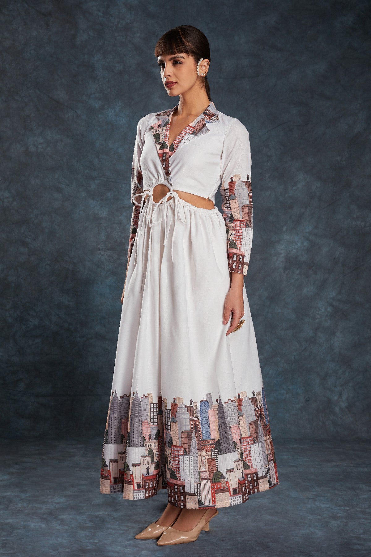 White Printed Linen Maxi Dress – Effortless Elegance in Every Step