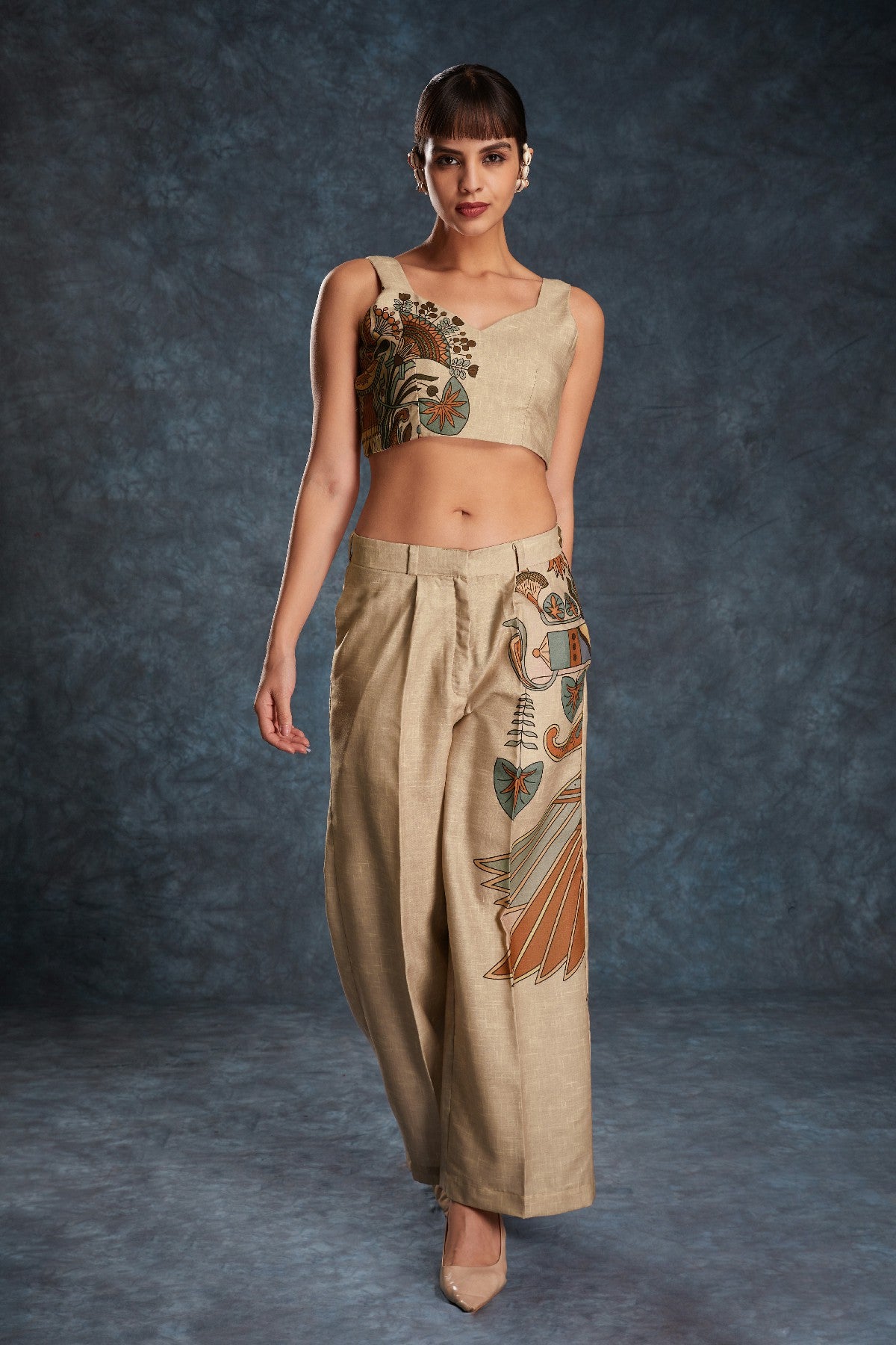 Brown Printed Linen Co-Ord Set – Natural Elegance with a Modern Touch