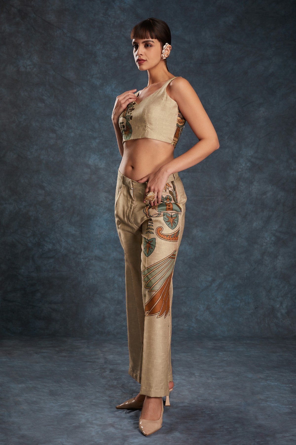 Brown Printed Linen Co-Ord Set – Natural Elegance with a Modern Touch