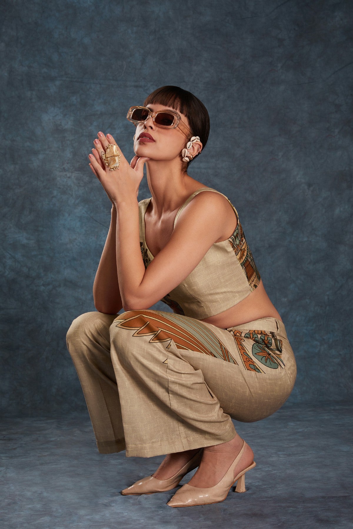 Brown Printed Linen Co-Ord Set – Natural Elegance with a Modern Touch