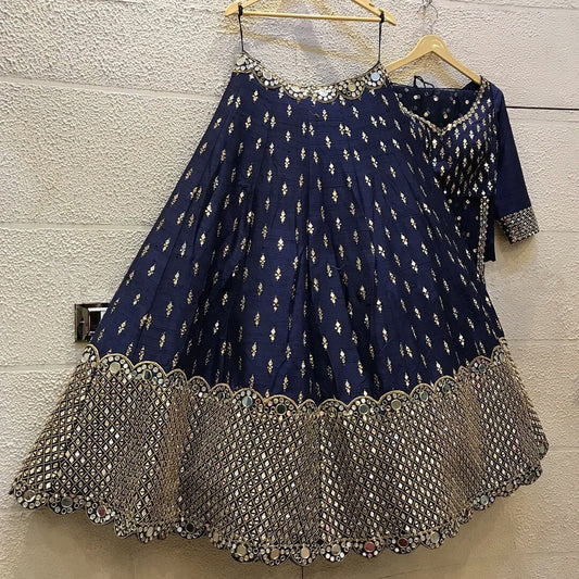 Regal Navy Blue Banglori Silk Lehenga Set – Shine with Tradition!