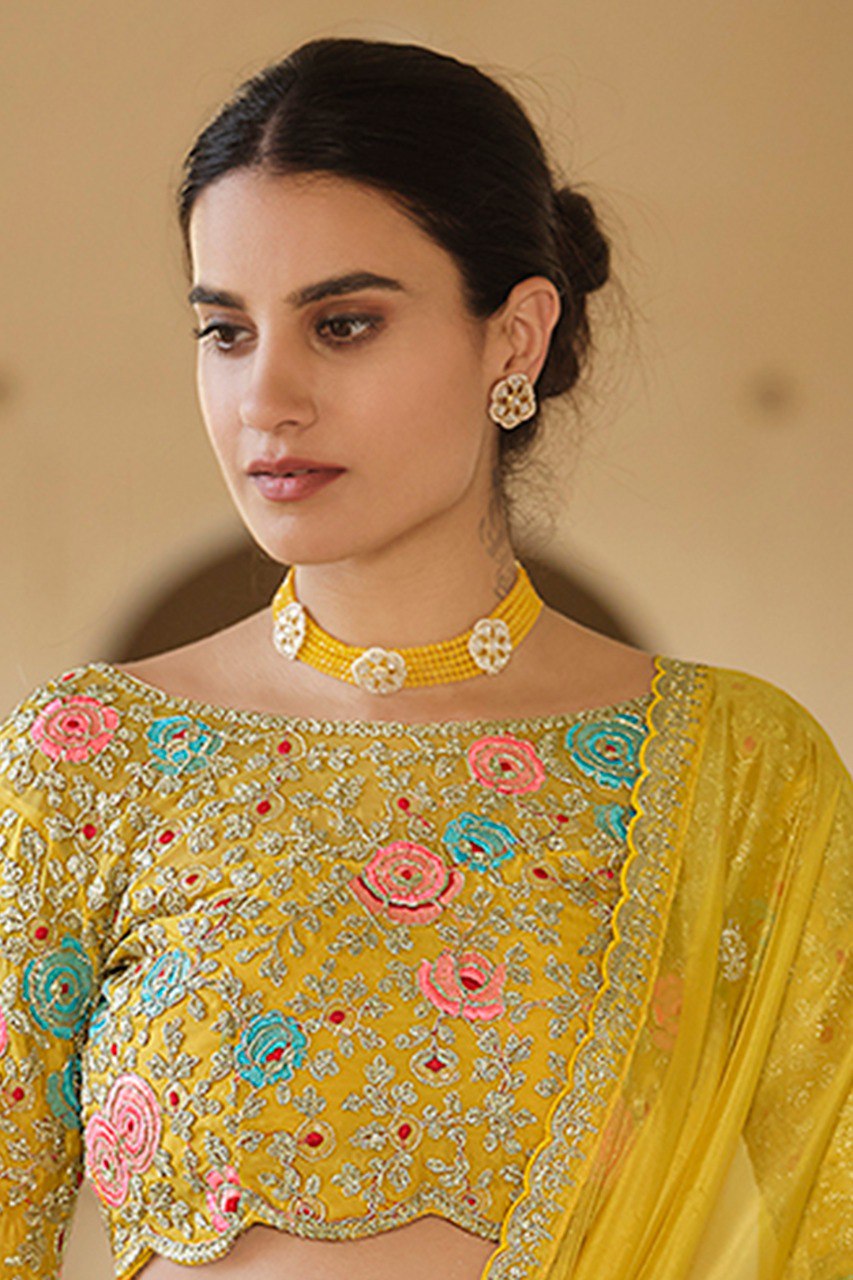 Sunshine Glow – Yellow Organza Saree With Elegant Embroidery