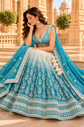 Teal Blue Crush Silk Chikankari Lehenga Choli