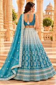 Teal Blue Crush Silk Chikankari Lehenga Choli