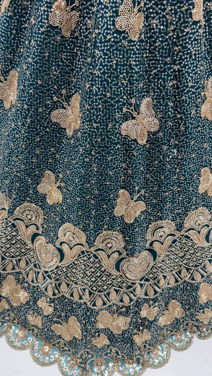 Teal Blue Net Bead Zari Sequin Lehenga Choli