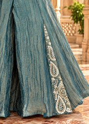 Teal Blue Salsa Silk Bead & Sequin Sharara Set