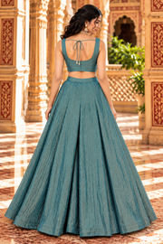 Teal Blue Salsa Silk Bead & Sequin Sharara Set