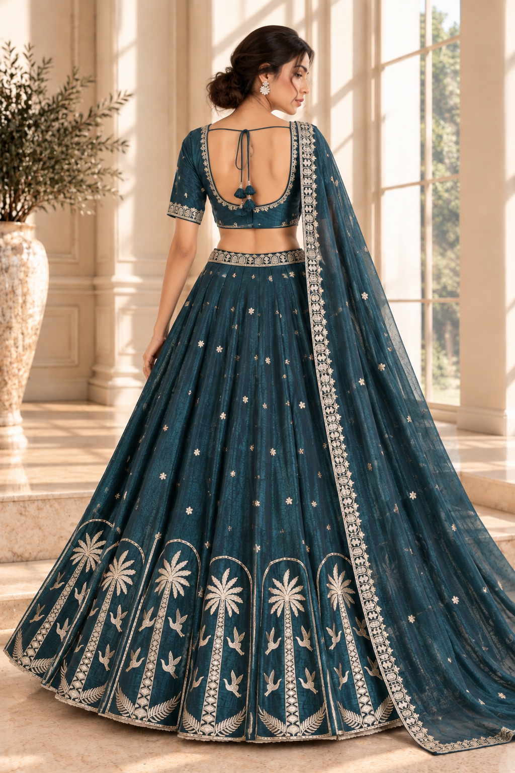 Teal Crush Silk Bead & Sequin Embroidered Lehenga Choli