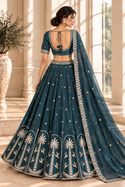Teal Crush Silk Bead & Sequin Embroidered Lehenga Choli
