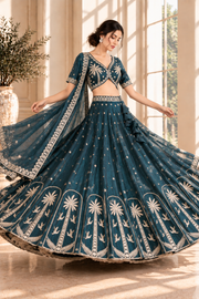 Teal Crush Silk Bead & Sequin Embroidered Lehenga Choli