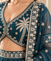 Teal Crush Silk Bead & Sequin Embroidered Lehenga Choli