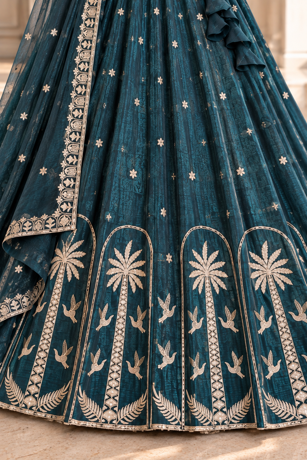 Teal Crush Silk Bead & Sequin Embroidered Lehenga Choli