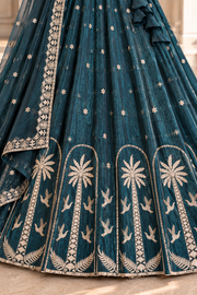 Teal Crush Silk Bead & Sequin Embroidered Lehenga Choli