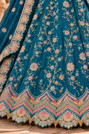 Teal & Pink Multicolor Embroidered Lehenga Set