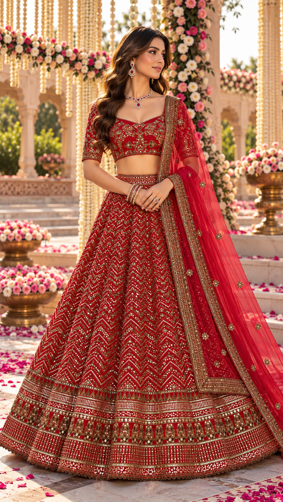 Thai Silk Sequin Dori & Zari Lehenga Choli with Net Dupatta