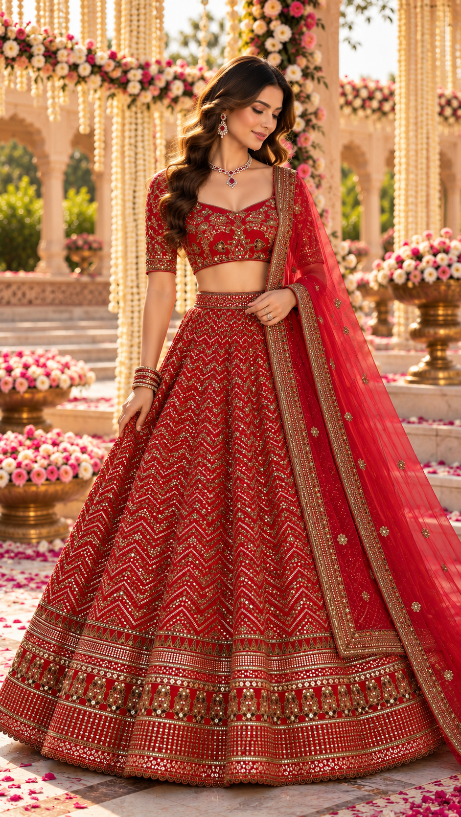 Thai Silk Sequin Dori & Zari Lehenga Choli with Net Dupatta