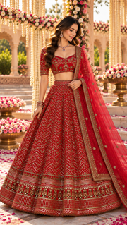 Thai Silk Sequin Dori & Zari Lehenga Choli with Net Dupatta