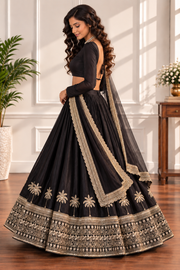 Tropical Elegance Black Silk Lehenga Set with Dori & Zari Work