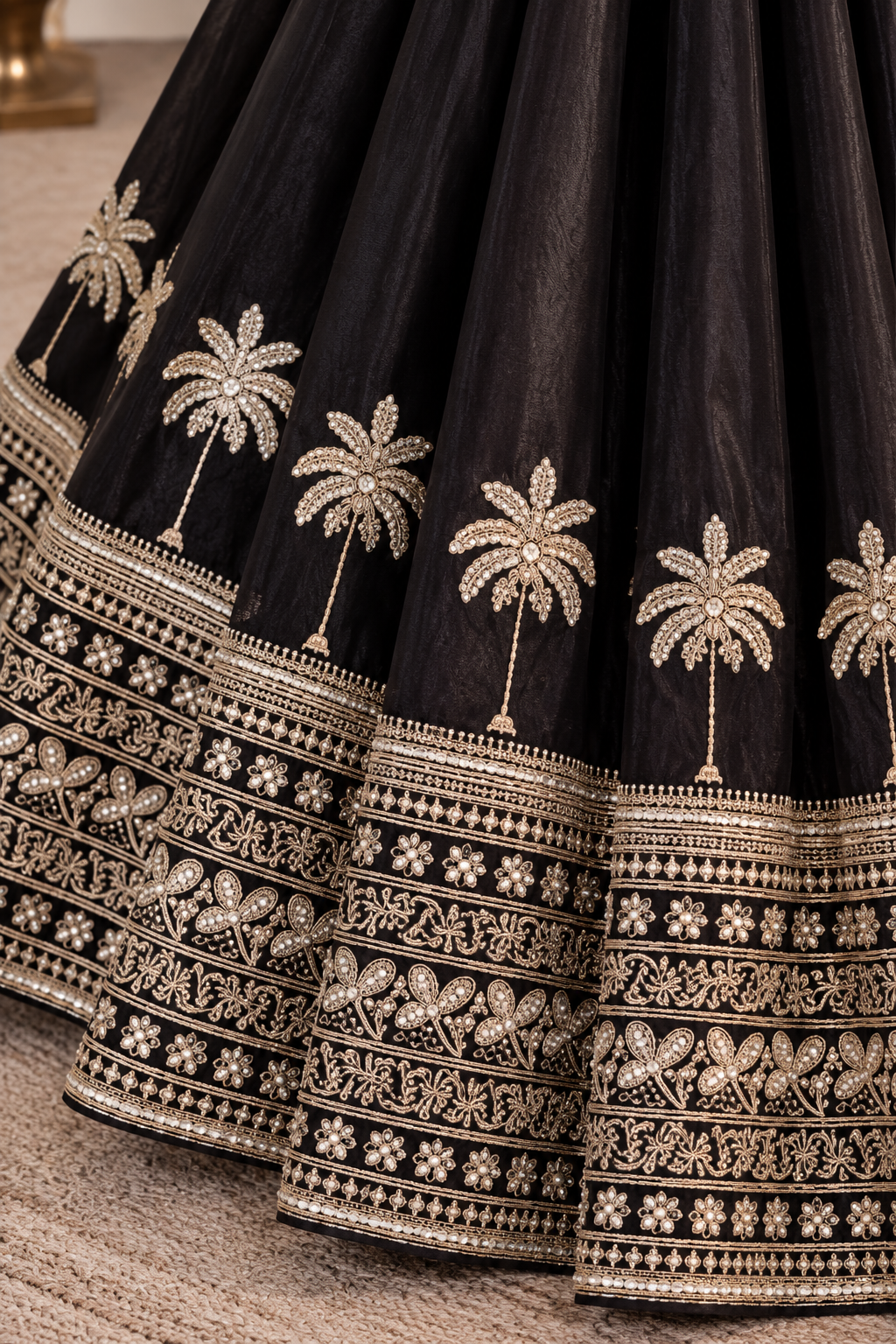 Tropical Elegance Black Silk Lehenga Set with Dori & Zari Work