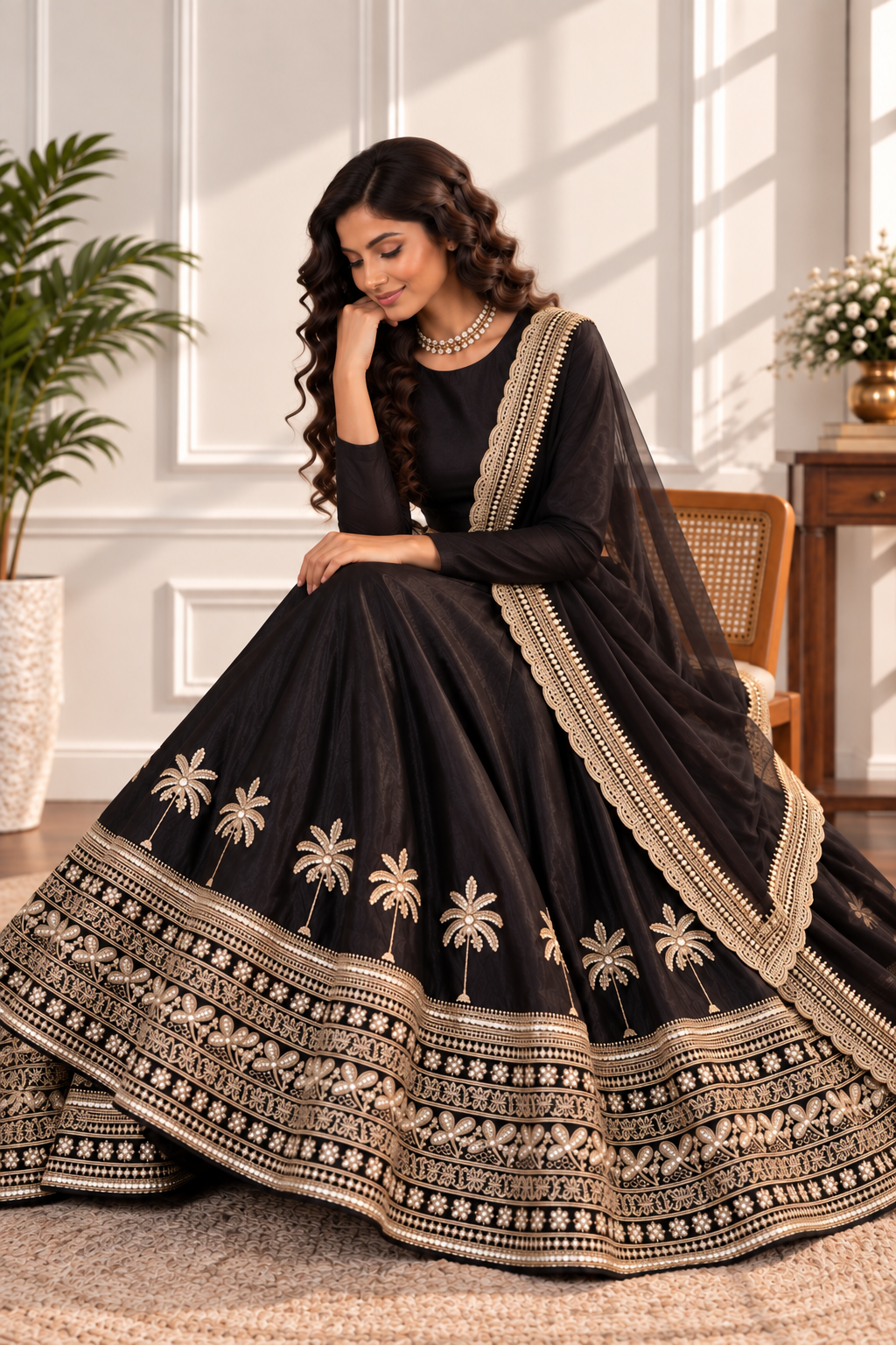 Tropical Elegance Black Silk Lehenga Set with Dori & Zari Work