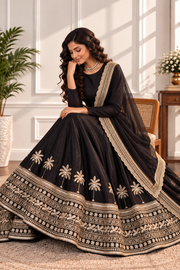 Tropical Elegance Black Silk Lehenga Set with Dori & Zari Work