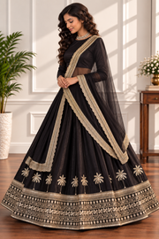 Tropical Elegance Black Silk Lehenga Set with Dori & Zari Work