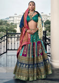 Teal Blue & Purple Banarasi Silk Lehenga Choli with Rich Zari Weaving