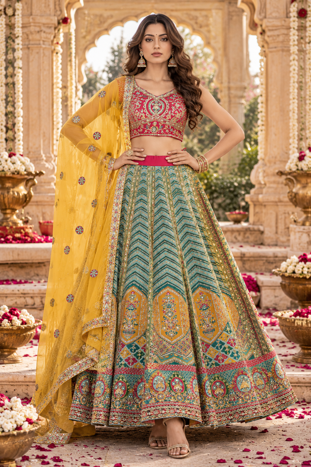 Vibrant Multicolor Embroidered Lehenga Set
