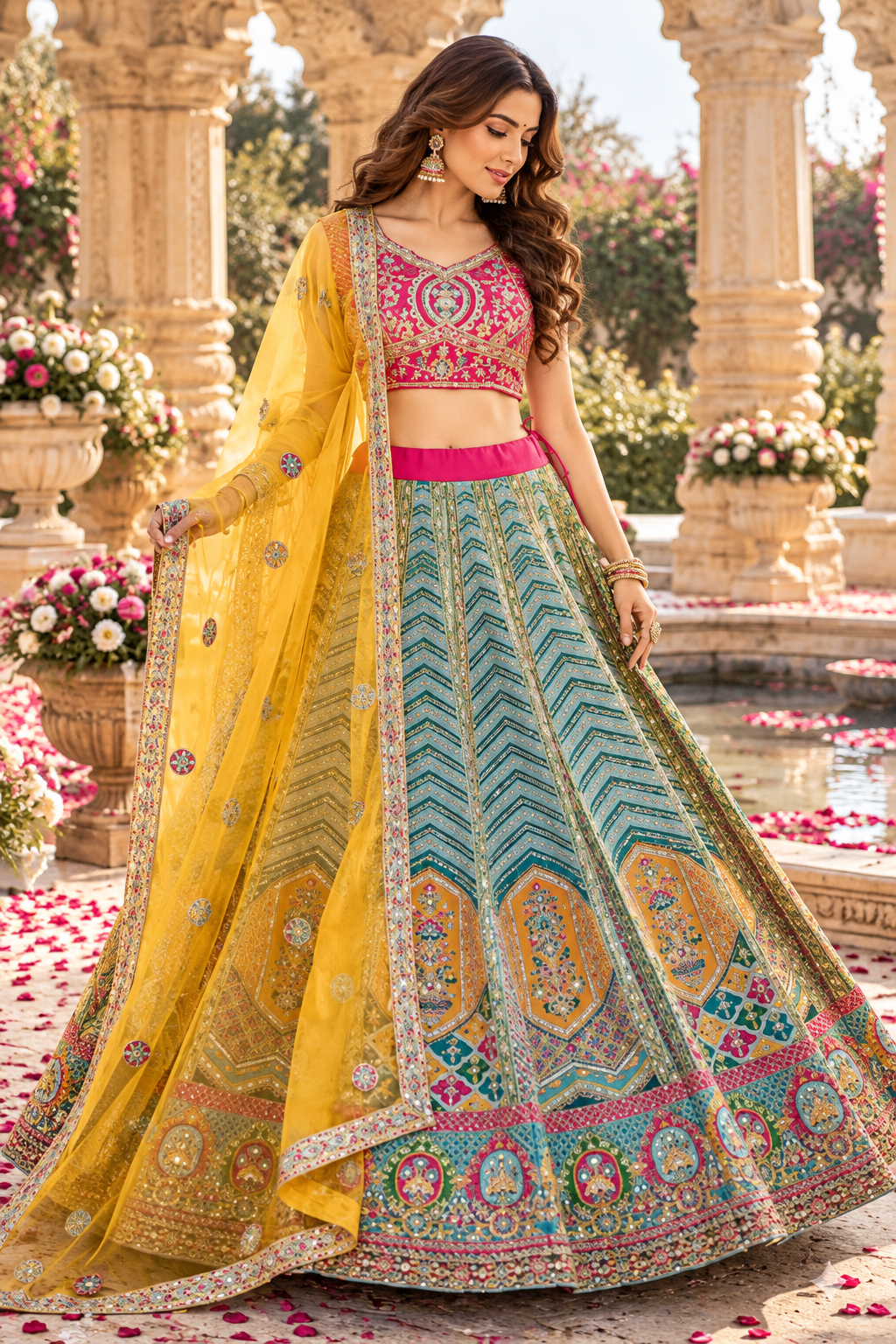 Vibrant Multicolor Embroidered Lehenga Set